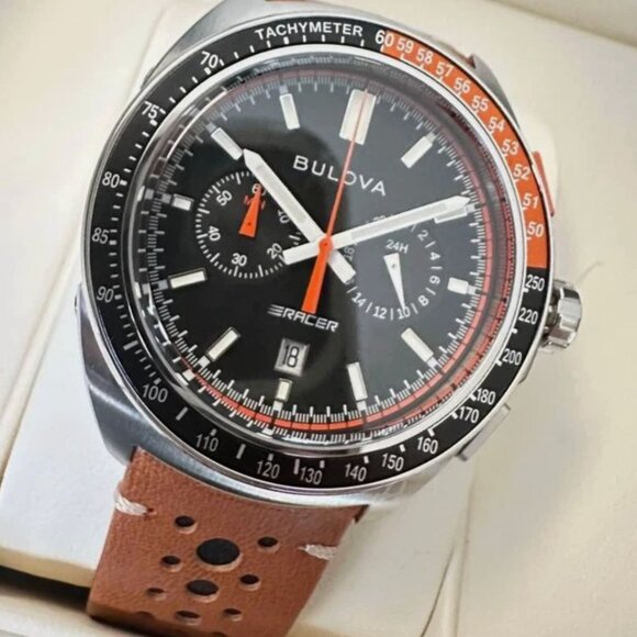 Bulova Racer Black 42mm Dial Sapphire Crystal Chronograph Men's Watch - Picture 1 of 6